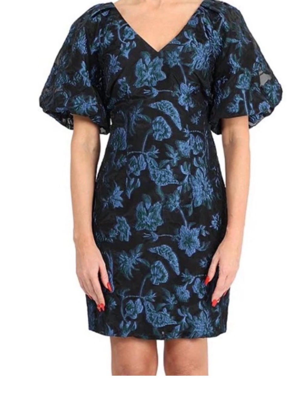 Adelyn RaeBlack & Blue Floral V-Neck Puff Sleeve Dress WORN ONCE